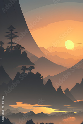 a  beautiful landscape with mountains and a sunset  generative ai