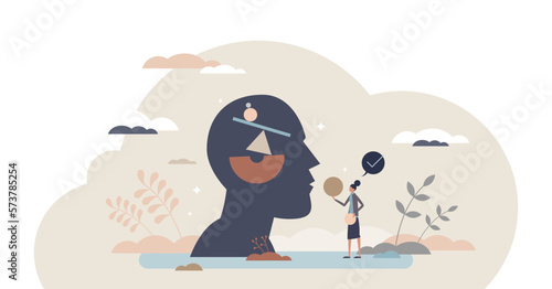 Body inner balance and good health tiny person illustration concept, transparent background. Personal self care harmony practice and managing emotions. Feelings and thoughts healing exercise.