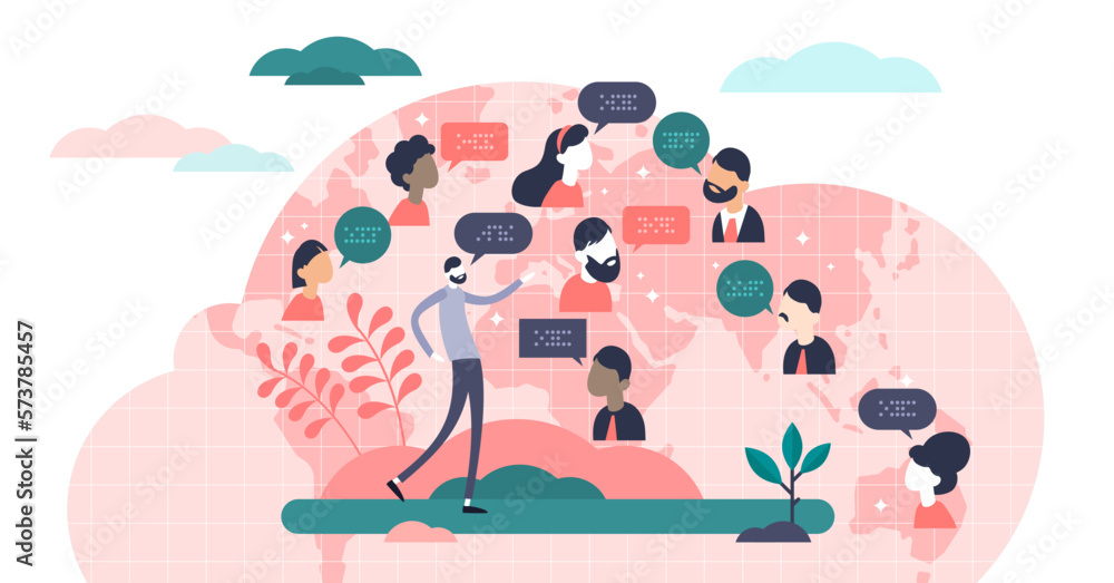 Language concept,flat tiny persons illustration, transparent background ...