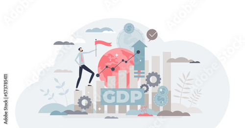 Gross domestic product or GDP as country financial rating tiny person concept, transparent background. Macroeconomic term for potential national budget earnings illustration. photo