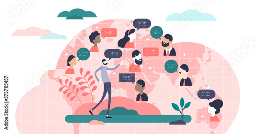 Language concept,flat tiny persons illustration, transparent background.World wide global society population with different cultures, races language. Abstract international communication for business. photo