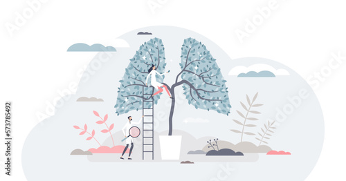 Lung health and respiratory medical examination and checkup tiny person concept, transparent background. Pulmonology doctor examining breathing and organ inner condition illustration.