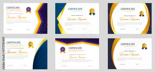 set of 6 Mega collection diploma Certificate template for achievement graduation completion with luxury badge. training graduation or course completion certificate set. certificate bundle, certificate