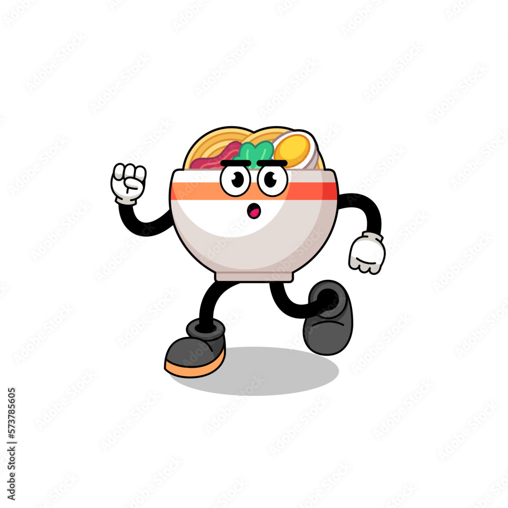 running noodle bowl mascot illustration