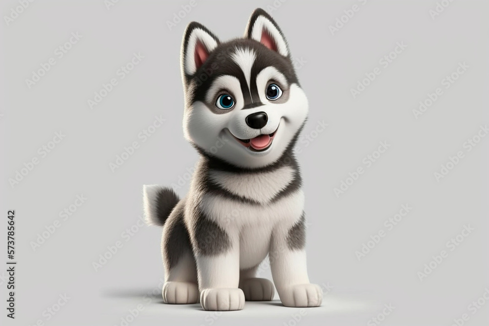 Fototapeta premium Siberian Husky dog on a white background. Adorable fluffy animal. Generated by generative AI.