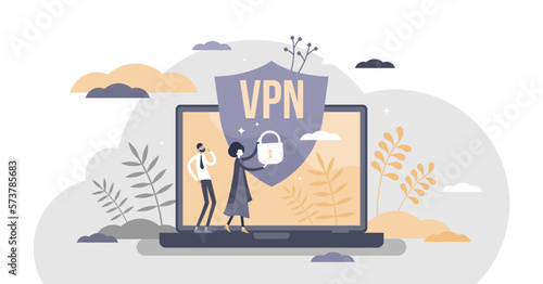 VPN virtual private network information secured in cloud tiny person concept, transparent background. Confidentiality system for data security protected with encryption or authentication illustration.