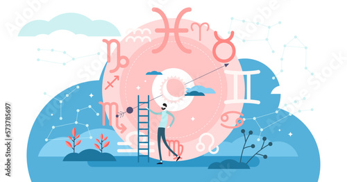 Zodiac illustration, transparent background. Flat tiny astrology star symbols persons concept. Abstract traditional horoscope signs. Astronomical space planet position year collection.