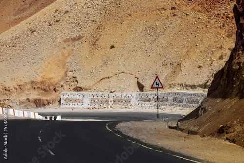 Curvy road passing through Himalayan mountains, Leh, Union territory of Ladakh, India. photo