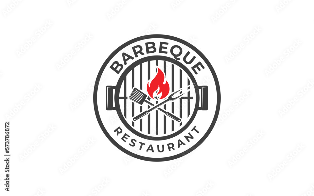 Fire Flame Vintage Retro BBQ Grill, Barbecue, Barbeque Label Stamp Logo design template
