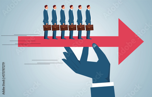Start-up solutions, assistance, helping hands, career development, business investment or financial development guidance, helping hands give the businessman with standing arrows the impetus to start-u
