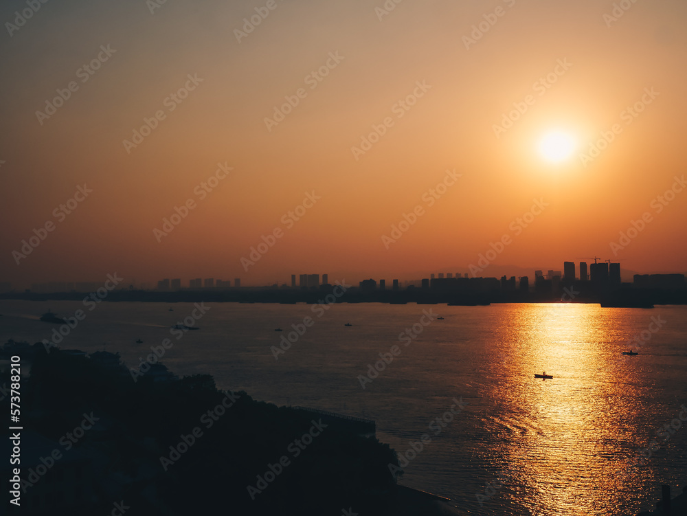 Sunset landscape of Yangze river in Nanjing city,Jiangsu province,China