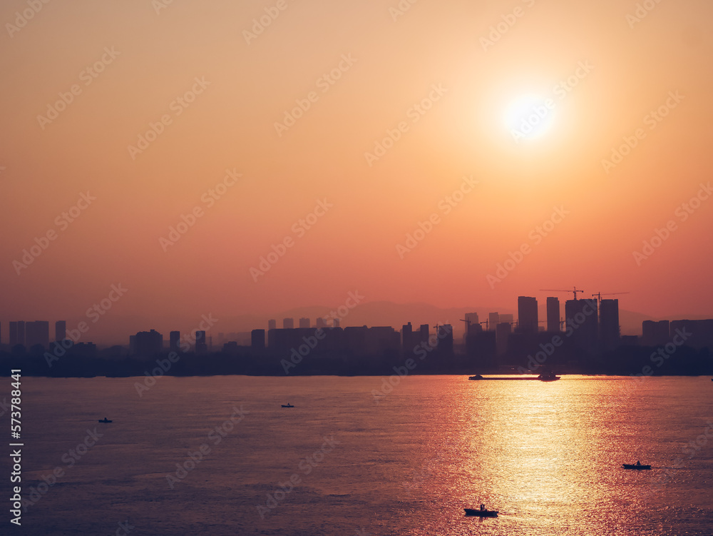 Sunset landscape of Yangze river in Nanjing city,Jiangsu province,China