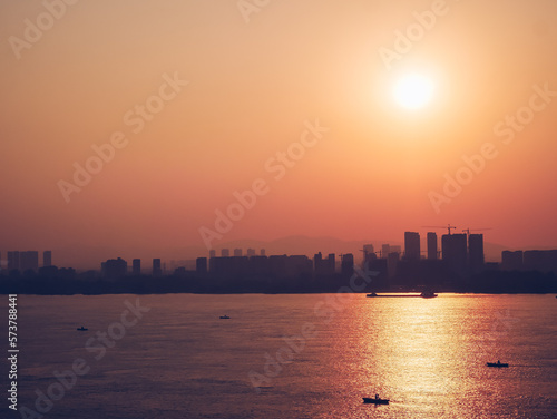 Sunset landscape of Yangze river in Nanjing city,Jiangsu province,China