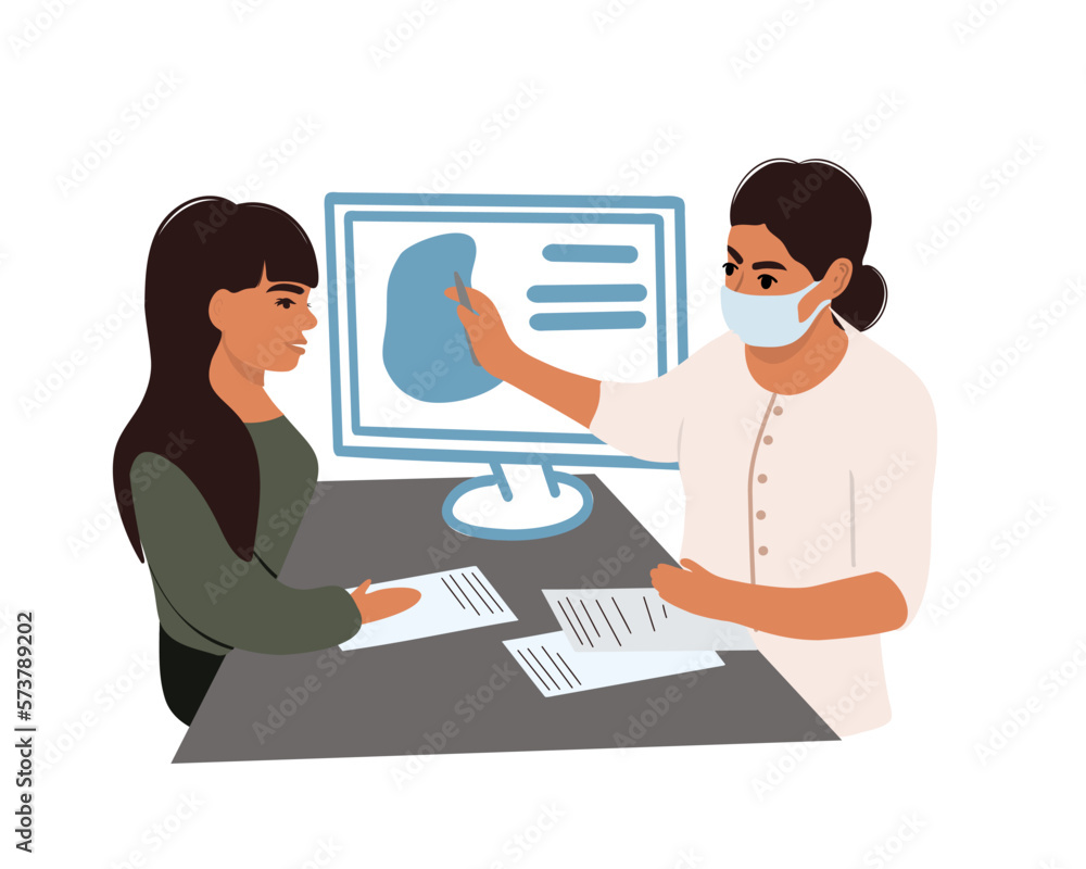 Woman on consultation with doctor before operation, doodle vector illustration Woman on consultation with doctor before operation, doodle vector illustration