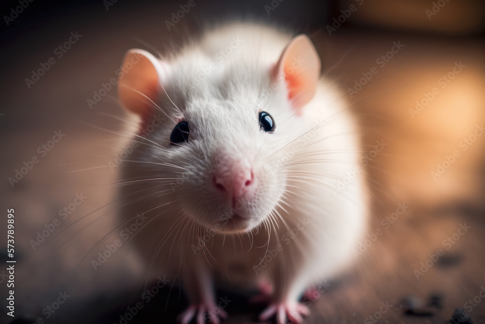 Adorable White Rat Chibi Cute and Friendly Pet. Generative AI.