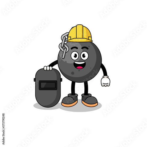 Mascot of wrecking ball as a welder