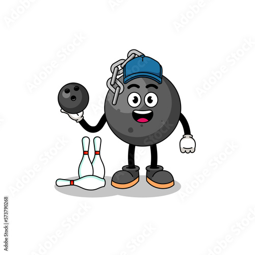 Mascot of wrecking ball as a bowling player