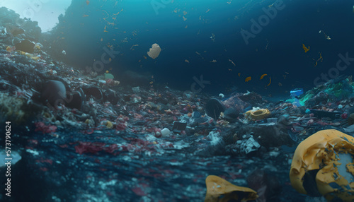 Plastic garbage on a ocean  Created Using Generative AI 