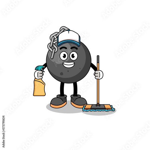Character mascot of wrecking ball as a cleaning services