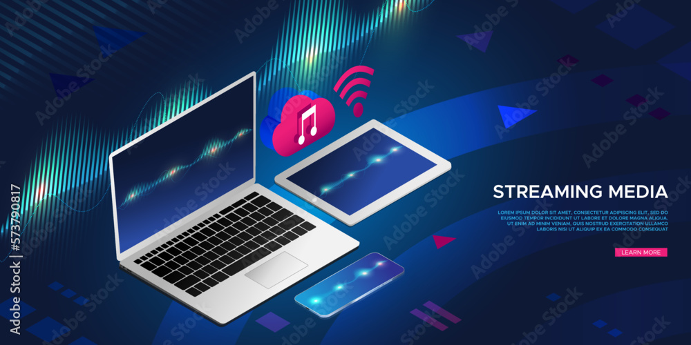 Streaming media vector illustration isometric design Streaming media vector illustration isometric design