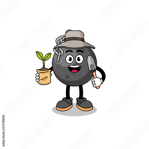 Illustration of wrecking ball cartoon holding a plant seed