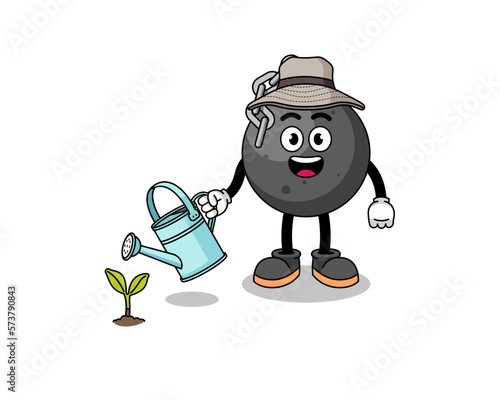 Illustration of wrecking ball cartoon watering the plant