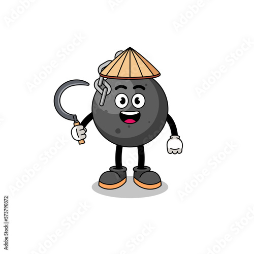Illustration of wrecking ball as an asian farmer