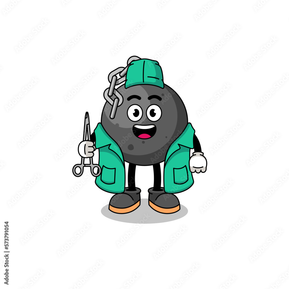 Illustration of wrecking ball mascot as a surgeon
