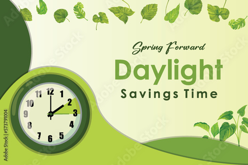 Daylight Saving Time Ends Background. Change your clocks message. Fall back. With leaf and clocks icon.background illustration