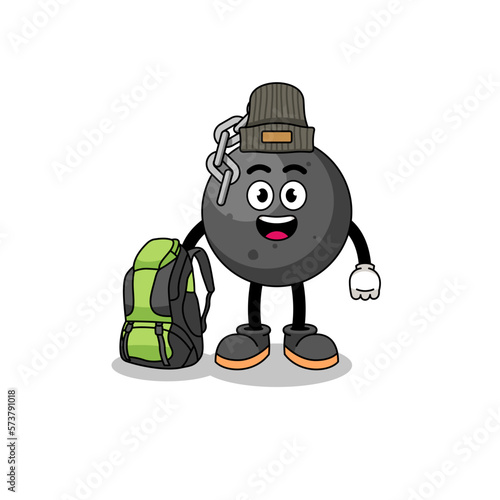 Illustration of wrecking ball mascot as a hiker