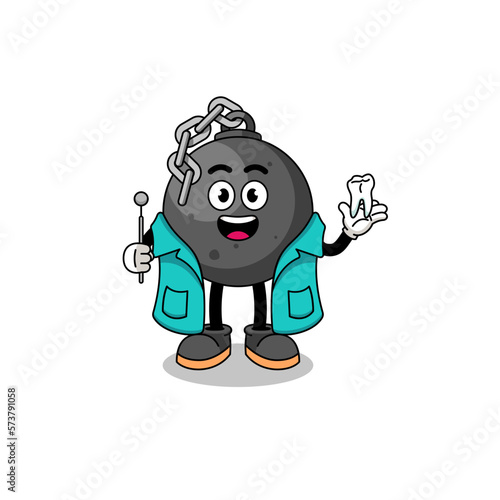 Illustration of wrecking ball mascot as a dentist