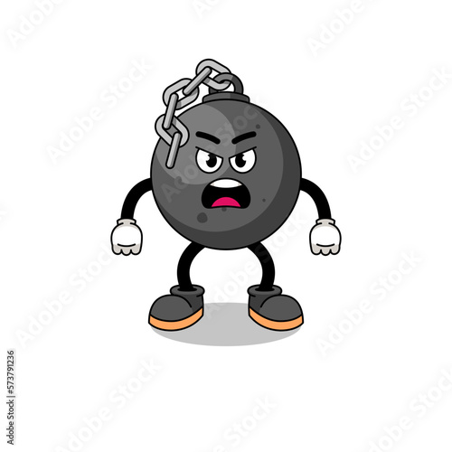 wrecking ball cartoon illustration with angry expression