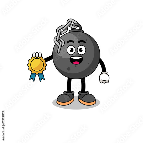 wrecking ball cartoon illustration with satisfaction guaranteed medal