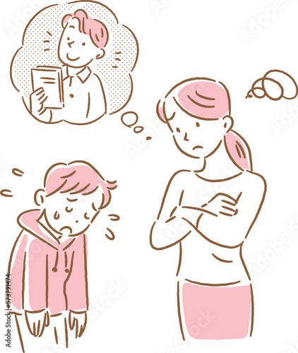 よその子と比べて男の子を叱る若いお母さん