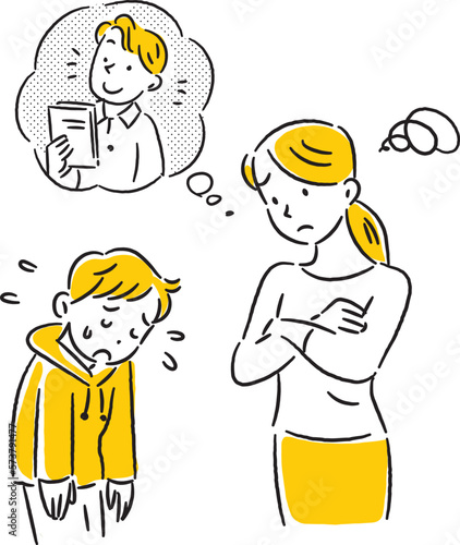 よその子と比べて男の子を叱る若いお母さん