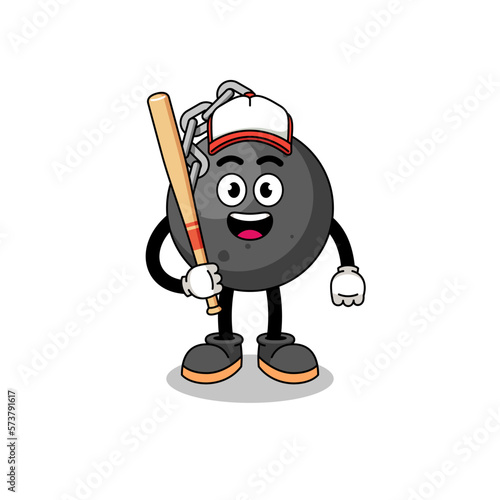 wrecking ball mascot cartoon as a baseball player