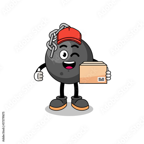 wrecking ball mascot cartoon as an courier