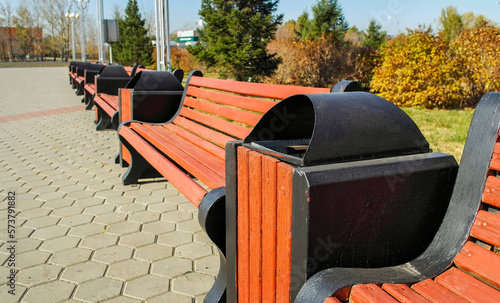 Benches in the alley. Park. Ust-Kamenogorsk (kazkahstan) photo