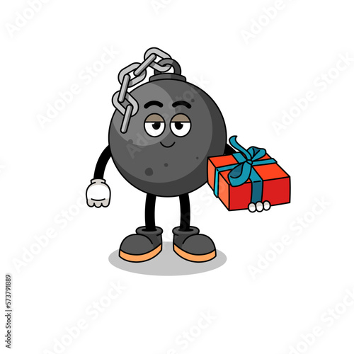 wrecking ball mascot illustration giving a gift
