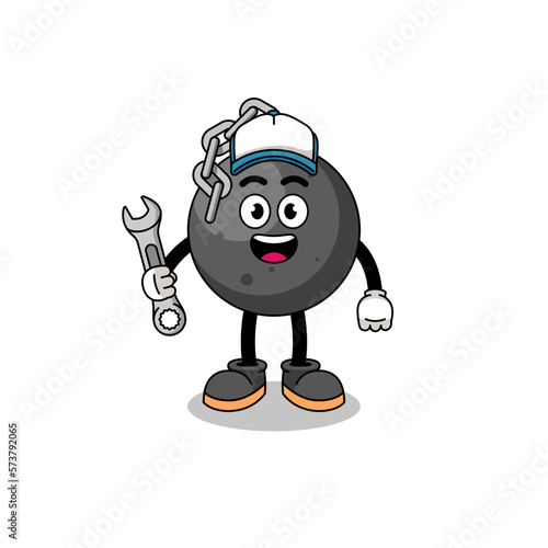 wrecking ball illustration cartoon as a mechanic