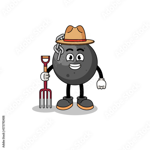 Cartoon mascot of wrecking ball farmer