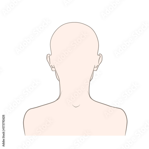 スキンヘッド、シェイブヘッドの男性の後頭部（正面・髪の毛なし）