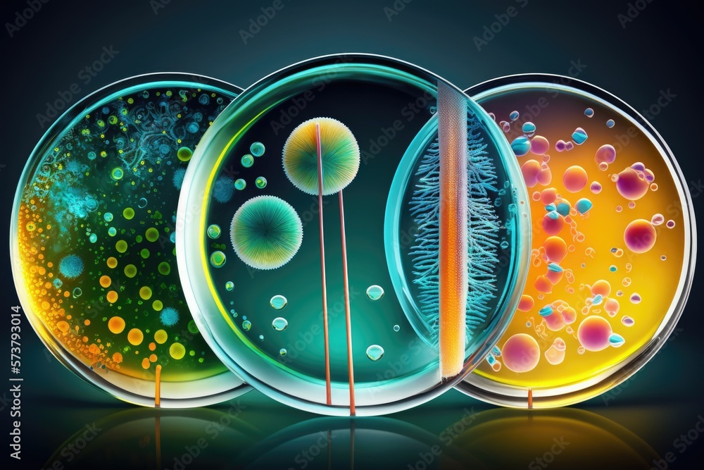 Petri dishes and pipettes for testing bacteria. Generative AI Stock