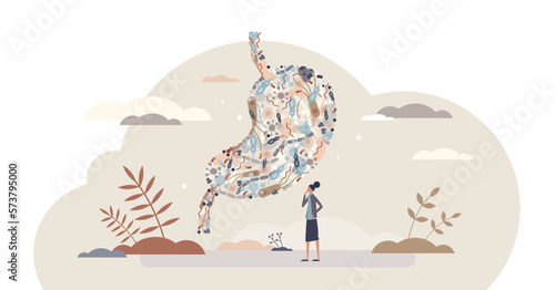 Gut health checkup and gastrointestinal tract diagnosis tiny person concept, transparent background. Digestion system radiology test and medical check by doctor illustration.