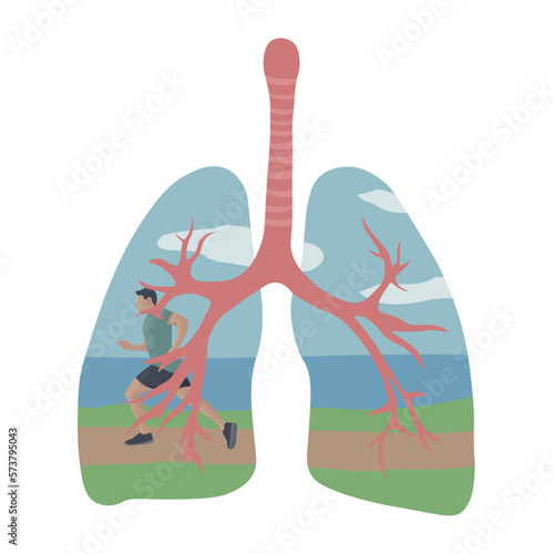 Drawn human lungs with running sporty man outdoors