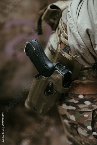 Military soldier in the war. Concept of military special forces with arms