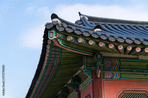 The Roof of Gyeongbok Palace, a traditional Palace in Seoul