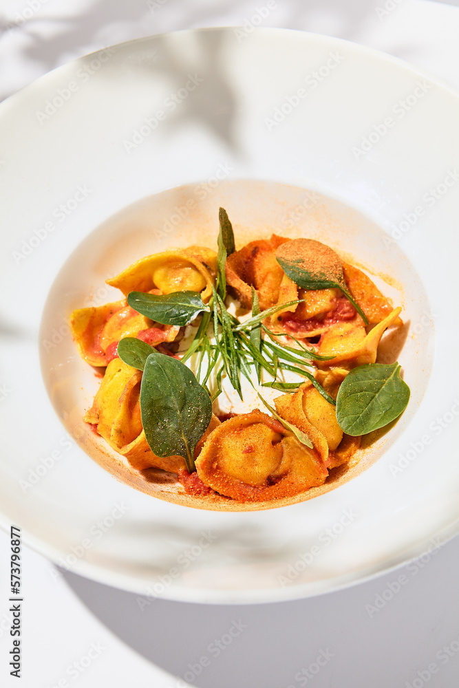 Tradition italian stuffed pasta tortellini with minced meat. Italian