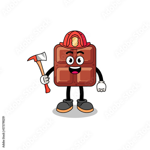 Cartoon mascot of chocolate bar firefighter