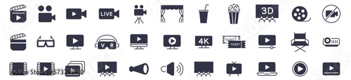 Movies Cinemas line icons collection Editable stroke vector